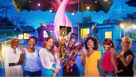 A Super Sema professional poster featuring Lupita Nyong'o (with arms raised) and the other cast.