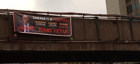 A banner claiming Sakaja is a traitor along Haille Selassie Avenue in Nairobi on Monday, August 3, 2020.