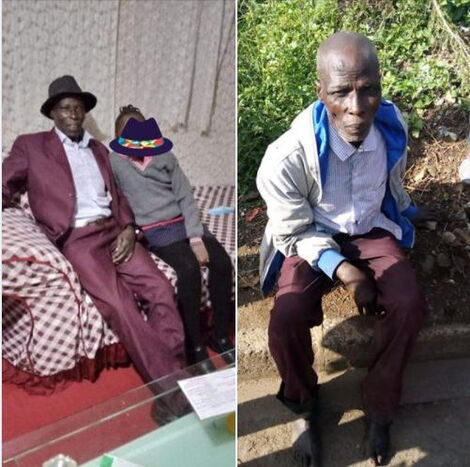 A before and after photo on the day Mzee Peterson Mwangi was kicked out of the train and when he was found on Saturday, May 15