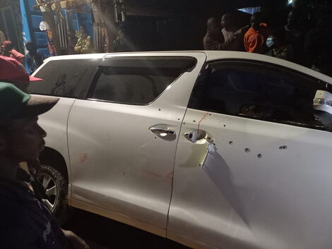 A car belonging to businessman Dennis Mbae fired with bullets on the night of Wednesday, June 8, 2022.