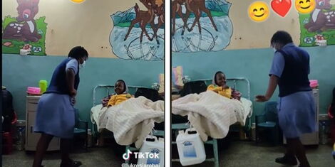 A collage of KMTC student nurse Lukresia Robai and a snipet of her dancing for a patient in hospital (1).jpg