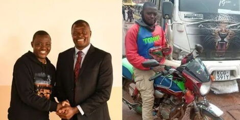 A collage of Kiharu MP Ndindi Nyoro and Boda boda rider Tony Marubu "Manucho" who was nominated as MCA.