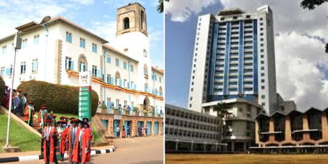 A collage of Makerere University in Uganda (left) and the University of Nairobi in Kenya (right)