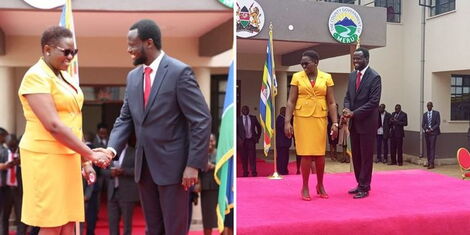 A collage of Meru County Governor Kawira Mwangaza and her husband Murega Baichu, Friday, September 30, 2022