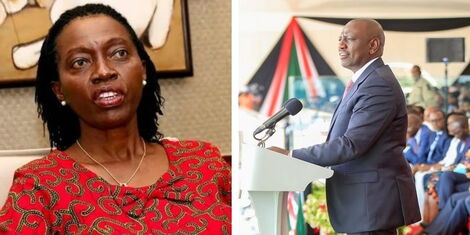 A collage of Narc Kenya party leader Martha Karua and President William Ruto addressing Kenyans during the Mashujaa Day celebrations on October 20, 2022.