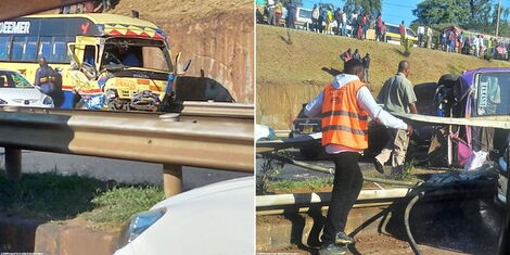 A collage of the two buses involved in a road accident that happened at Allsops involveing two PSVs on January 16, 2023.