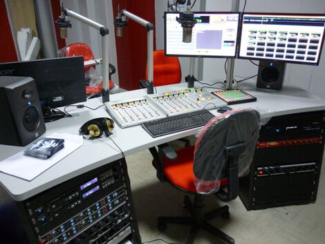 A control station at a radio studio.