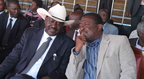A file photo of former Prime Minister Raila Odinga and ANC leader Musalia Mudavadi.