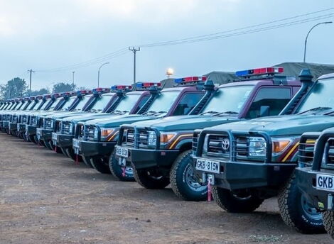 A group of police landcruiser police cars in a yard