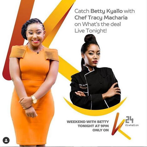 A K24 poster announcing Tracy Macharia as a guest on Weekend With Betty on April 25, 2020.