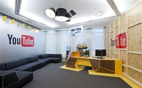 A lobby branded with YouTube logo