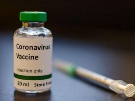 A medicine vial labelled coronavirus vaccine.