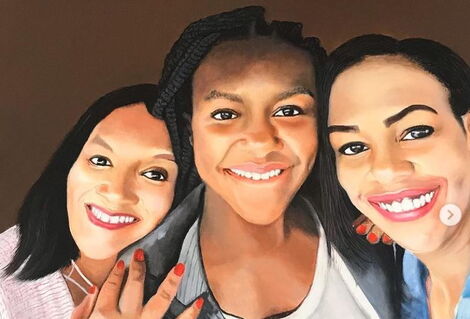 A painting of Citizen TV anchor Victoria Rubadiri (right) together with her mother and daughter.