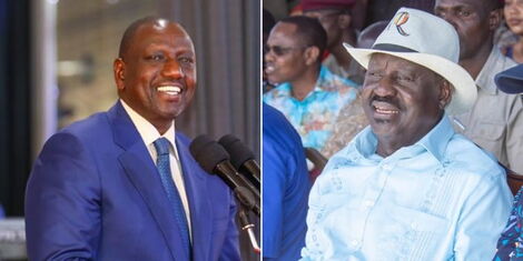 A photo collage of President William Ruto and Azimio leader Raila Odinga during a rally in Kibra on Sunday, February 5, 2023.