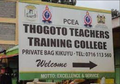 A signpost of Thogoto School, now Thogoto Teachers' Training College, established 1910.