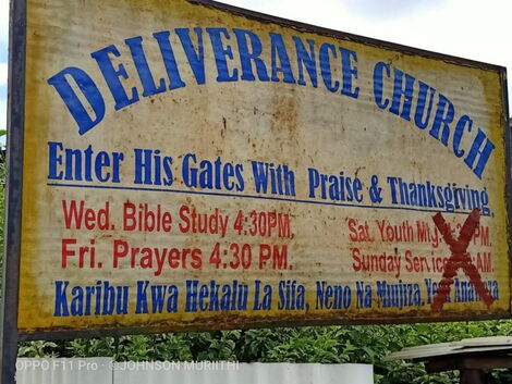 A signpost showing Kibirigwi Deliverance Church in Ndia constituency