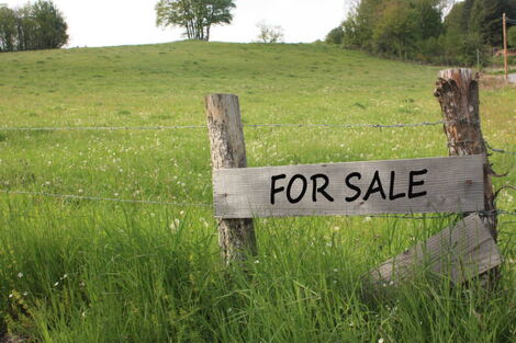 A signpost showing land for sale