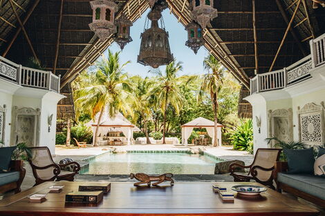 The swimming pool area at super model Naomi Campbell's luxury villa in Malindi.