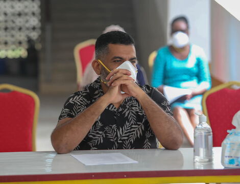 Mvita MP Abdulswamad Shariff Nassir pictured at the Kenya Medical Training College (KMTC) in Mombasa during the launch of a sensitization campaign on April 28, 2020