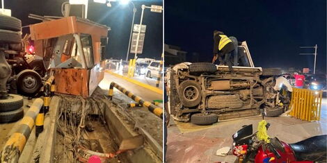 A collage image of an accident at the Nairobi Expressway Mlolongo toll station on July 4, 2022.