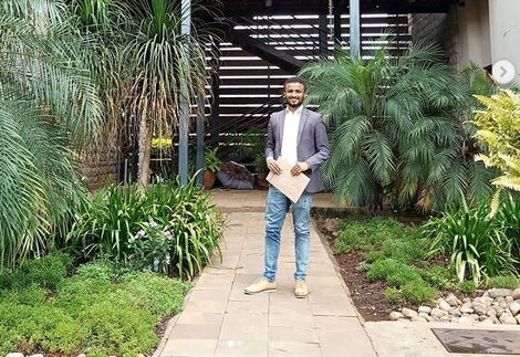 Former K24 TV Anchor Ahmed Bhalo poses infront of Alpha Aviation building at Wilson Airport on Tuesday, March 4, 2020.