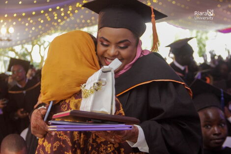 Riara University’s Class of 2022 overall top student graduating, Aisha Mbarak, celebrates her graduation at the institution’s 6th Commencement on Friday, July 8, 2022