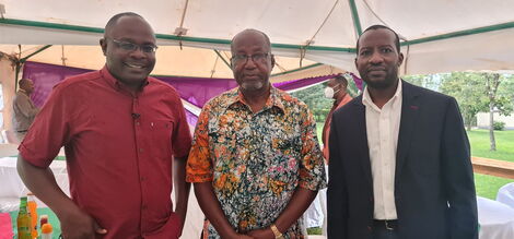 Alex Chamwada,Mr. Ijait Aluku and Mike Arunga Pose for a Photo At His Kipkaren Home, Lugari on Saturday, August 14, 2021.