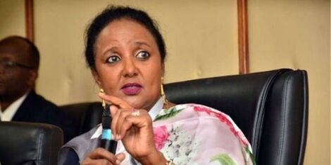 Sports Cabinet Secretary Amina Mohamed during past press conference 