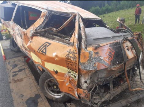 An Image of the 14-Seater Van Involved in a Road Accident at Londiani, Kericho County.