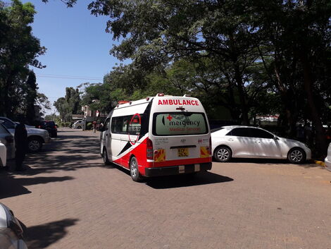 An ambulance pictured on the road.