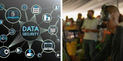 An illustration of Data security and a camera man in action.