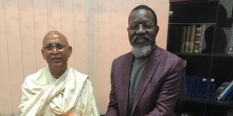 An image of Roots Party presidential candidate George Wajackoyah with Umapat Das, the president of Hare Krishna on October 25, 2019.