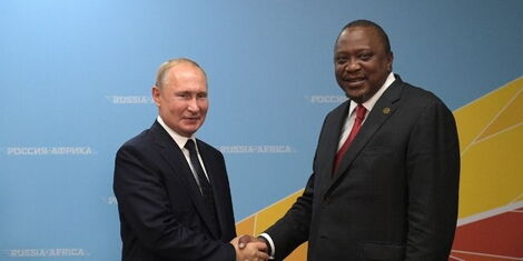 Russian President Vladimir Putin meets with Kenyan President Uhuru Kenyatta on the sidelines of the 2019 Russia-Africa Summit in Sochi on October 24, 2019.