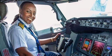 An image of Captain Peninah Karanja of Rwandair Airlines.