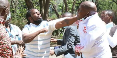 An image of Jubilee Party members trading blows in Nakuru on Monday, March 7.j
