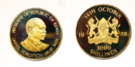 An image of the Ksh3,000 golden coin.