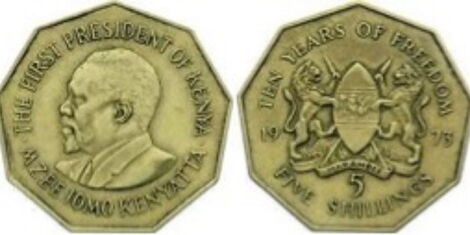 An image of the tnonagon Ksh5 coin released in 1973.