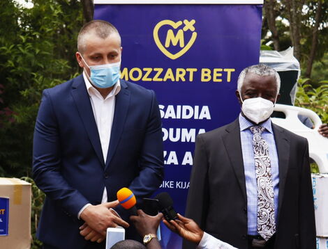 Mozzartbet official speaks to press after making donation to Homa Bay County