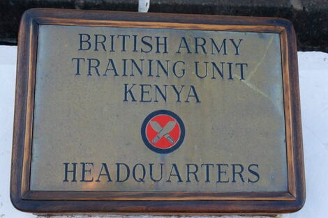 An undated photo of a signpost showing the British Army Training Unit Kenya (BATUK) located in Nanyuki