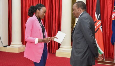 An undated photo of former Citizen TV reporter Mumbi Warui and President Uhuru Kenyatta