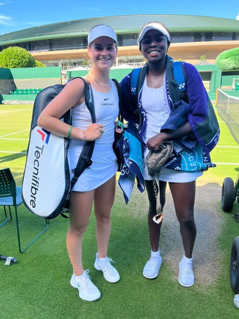 Angella Okutoyi and her Dutch partner Rose Nijkamp win the 2022 Wimbledon doubles junior finals. 