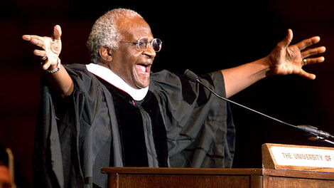 Archbishop Emeritus Desmond Tutu giving a speech