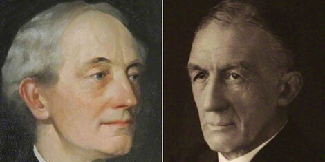 A collage of British architects Arthur James Scott Hutton (left) and Herbert Baker (right)