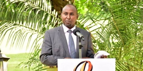 Azimio la Umoja One Kenya Coalition Council Secretary-General Junet Mohamed addressing the media on Wednesday, April 27, 2022. (1).jpg