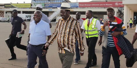 Azimio leader Raila Odinga arrives at the Kisumu International Airport on Sunday, November 27, 2022..jpg