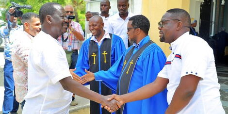 Azimio leader Raila Odinga arrives for a service at the ACK Memorial Cathedral in Mombasa aon Sunday, January 8, 2022