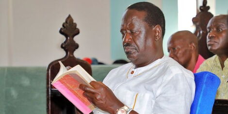 Azimio leader Raila Odinga reads the Order of Service at the in Mombasa aon Sunday, January 8, 2022.jpg