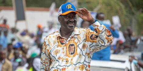 Azimio presidential candidate Raila Odinga and leaders from the Ukambani region during a rally in Athi River on Sunday, June 12, 2022