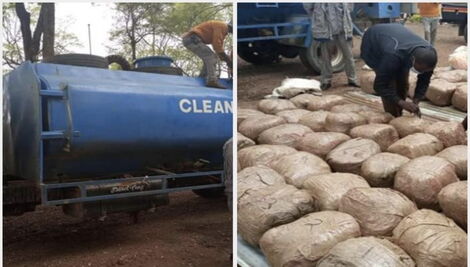 The water lorry and bhang that was retrieved from it in Marsabit
