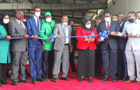 Tanzanian President Samia Suluhu Hassan officially opening a factory in Tanzania on Tuesday January 11, 2022